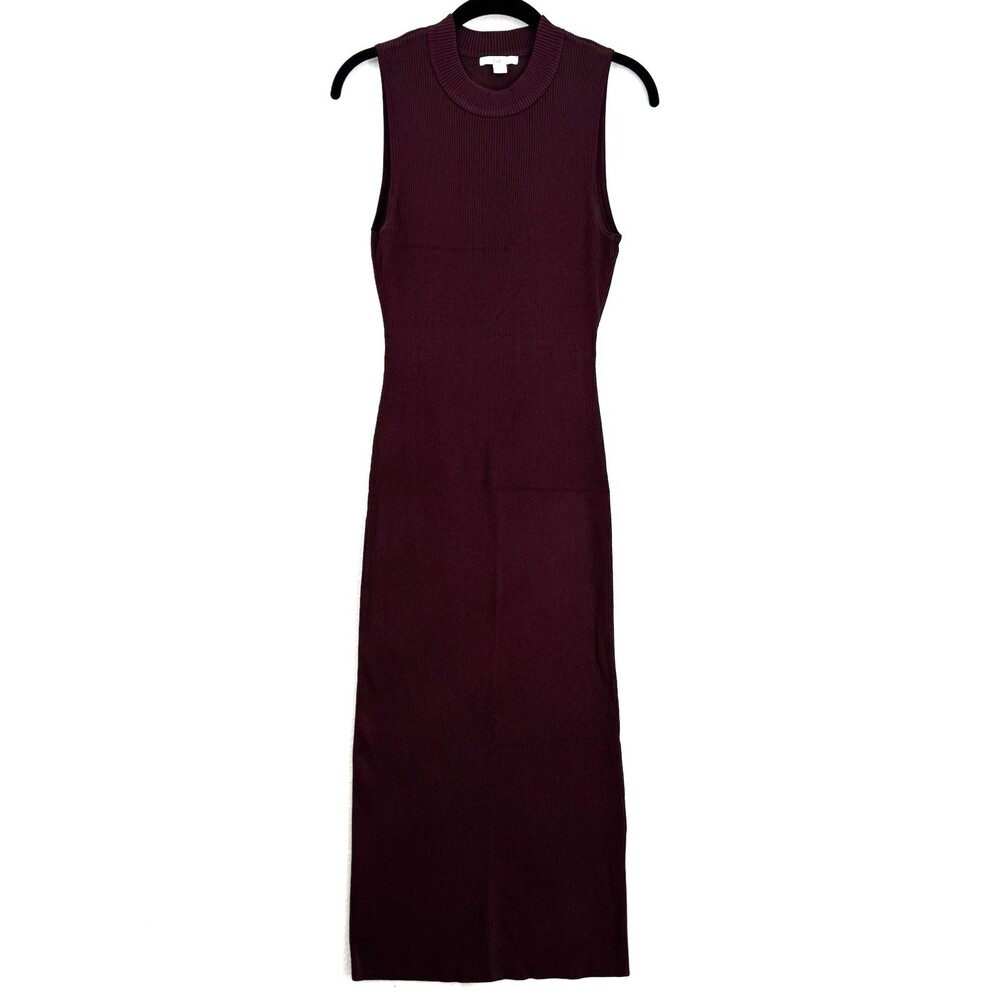 Bar III Ribbed Knit Dress Womens Large Burgundy Open Back Bodycon Midi Maxi Fall